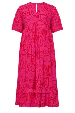 Robe Maxi Rose Bonbon Feuilles Manches Courtes -GrandeTendance Boutique 98ab5165 4d55 44 173945 Y