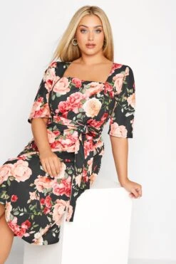 YOURS LONDON - Robe Noire Floral Manches Courtes -GrandeTendance Boutique 98f3b1d2 a418 43 161792 D