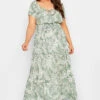 Robe Verte Maxi Imprimé Floral Tropical Manches Courtes -GrandeTendance Boutique 991e2665 2969 40 137422 A