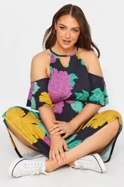 Robe Noire Fleurs Vertes & Jaunes Épaules Ajourées -GrandeTendance Boutique 9a710fdf ac9d 41 300800 D