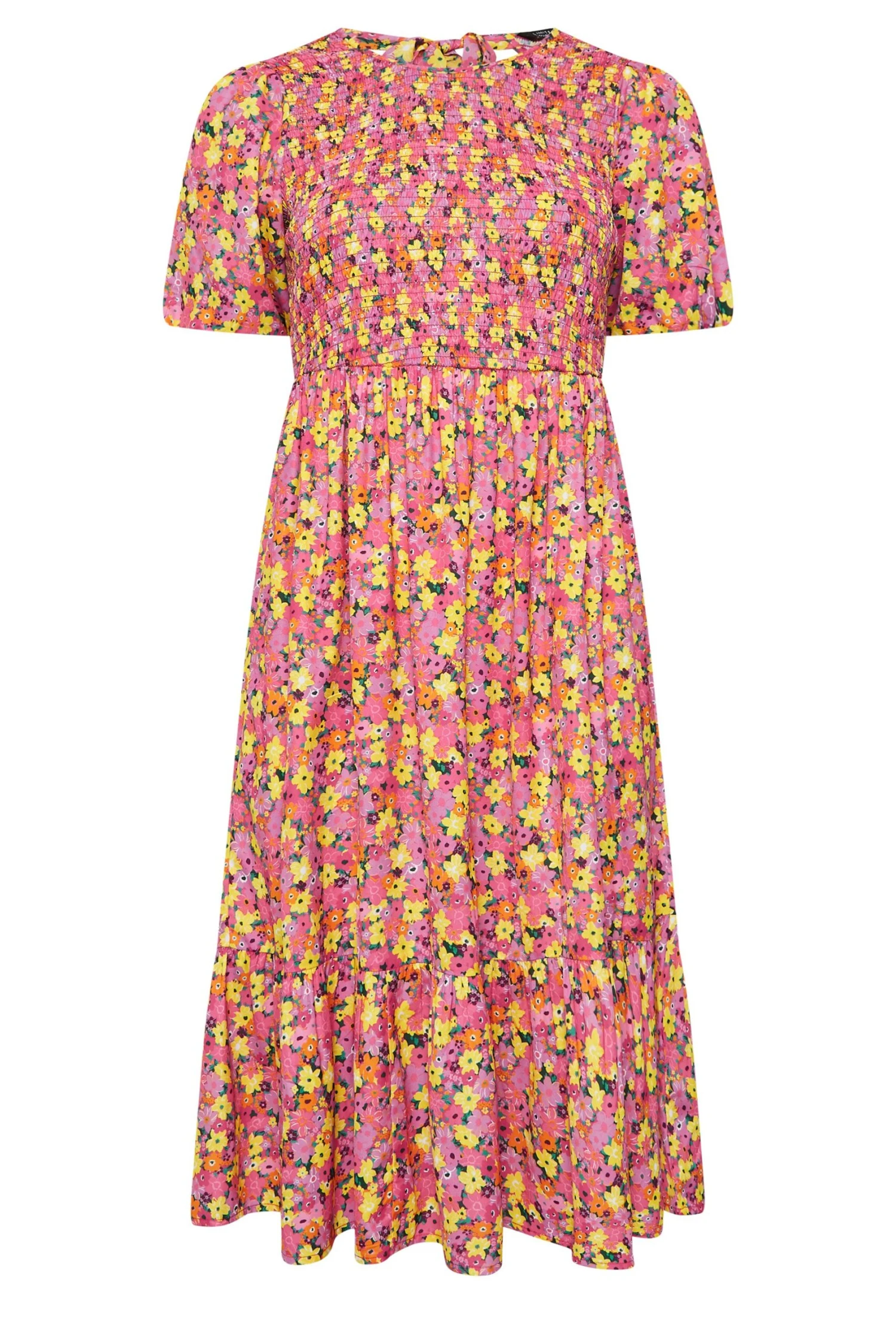 LIMITED COLLECTION - Robe Midi Rose & Jaune Floral Smocké 8 LIMITED COLLECTION - Robe Midi Rose & Jaune Floral Smocké – Image 6