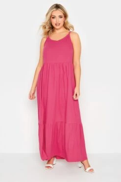 YOURS - Robe Rose Volantée Fines Bretelles Maxi En Jersey