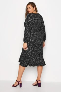 YOURS LONDON - Robe Noire Cache-Coeur à Pois Manches Longues -GrandeTendance Boutique 9b02aa0c eb71 49 161799 C