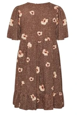 Robe Marron Floral Smocké Coupe Droite -GrandeTendance Boutique 9d939d52 9a59 40 174079 Y