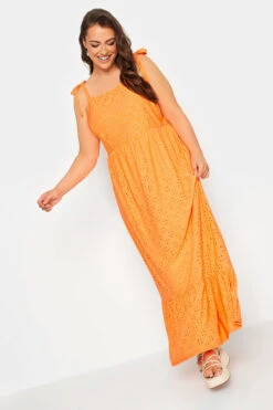 YOURS - Robe Maxi Orange Broderie Anglaise Volantée