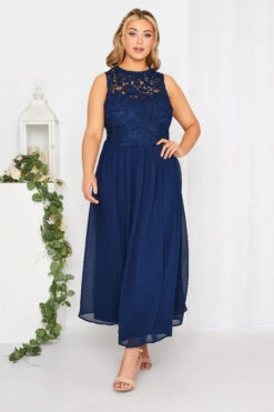 YOURS LONDON - Robe Bleue Marine Maxi En Mousseline Demoiselle D'Honneur