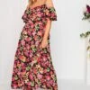 YOURS LONDON - Robe Noire Multi-Floral Style Bardot Demoiselle D'Honneur -GrandeTendance Boutique a04f772d f0ac 4c 161956 C