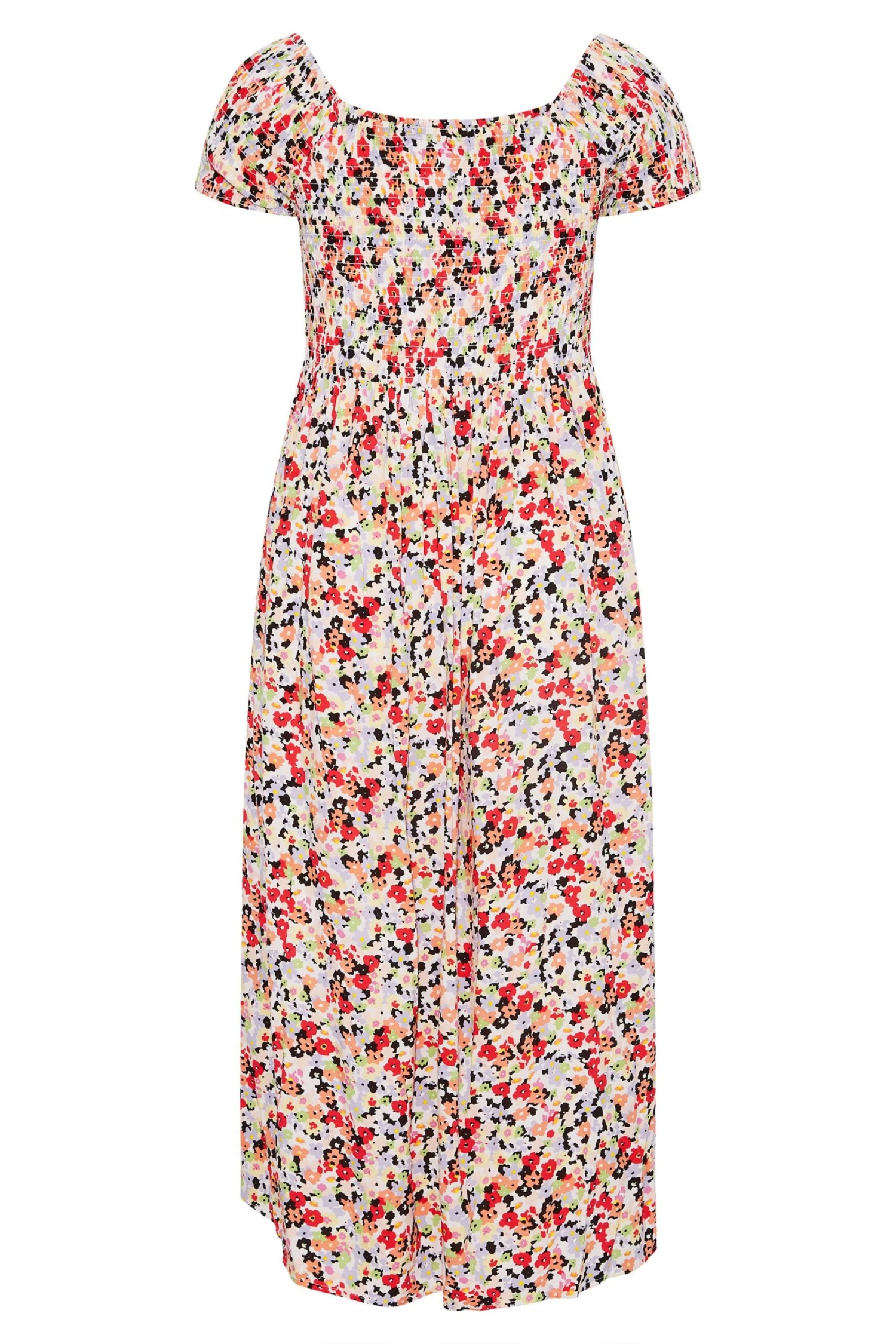 Robe Blanche Floral Rouge En Bardot Manches Courtes 9 Robe Blanche Floral Rouge En Bardot Manches Courtes – Image 7