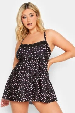 YOURS - Robe De Bain Noire à Pois Volantée