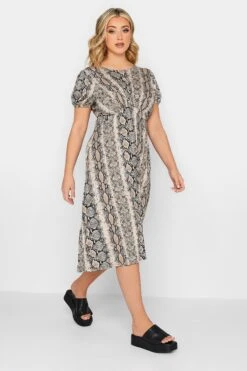 YOURS PETITE - Robe Midi Noire & Beige Serpent En Jersey