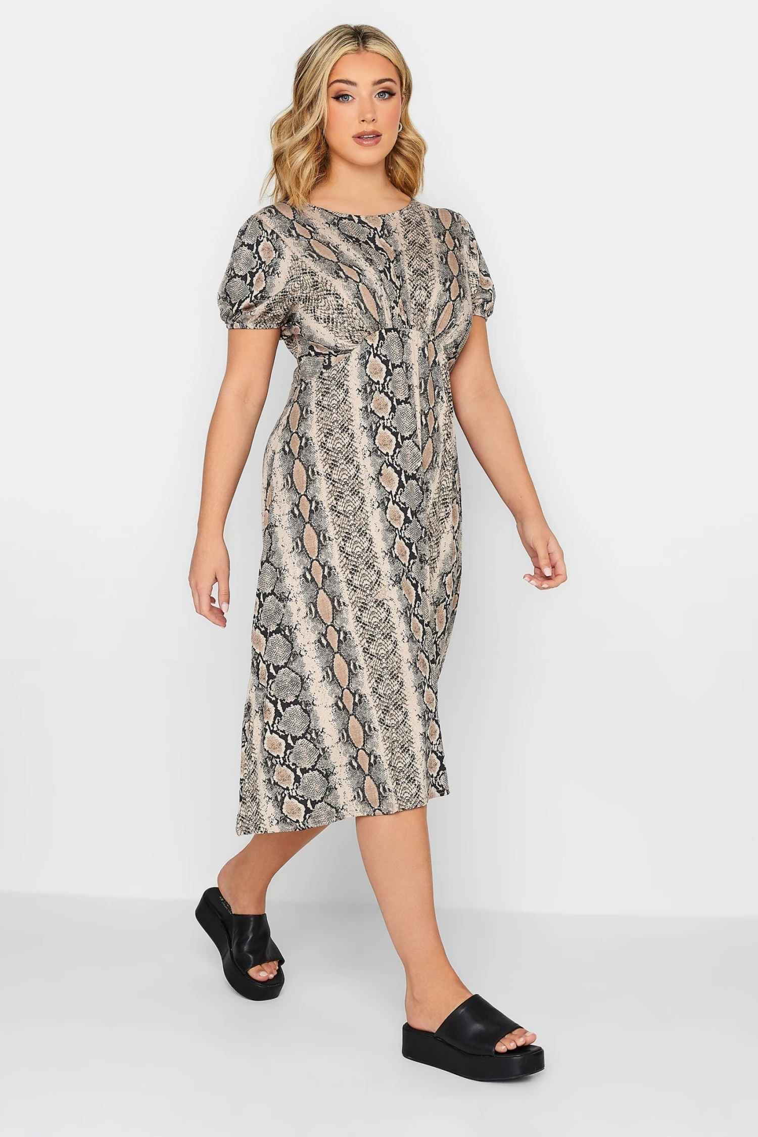 YOURS PETITE - Robe Midi Noire & Beige Serpent En Jersey 3 YOURS PETITE - Robe Midi Noire & Beige Serpent En Jersey
