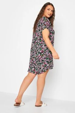 YOURS - Robe Floral Noire & Rose Coupe Droite -GrandeTendance Boutique a212be50 4e1f 4e 137527 C