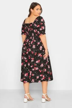 YOURS - Robe Noire & Rouge Floral Manches Courtes Bouffantes -GrandeTendance Boutique a26949d0 e303 4f 137284 C