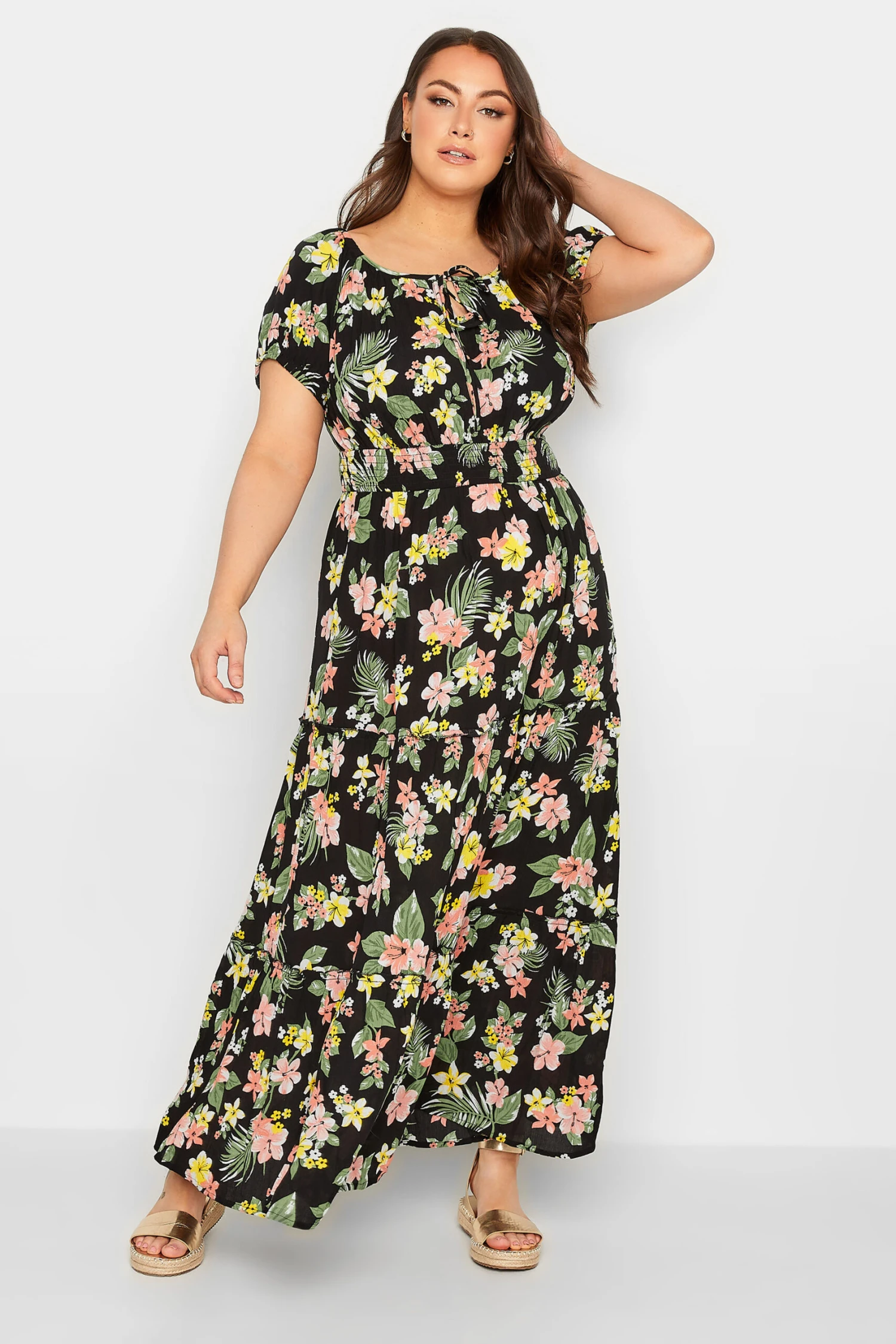 YOURS - Robe Noire Maxi Floral Tropical Volanté 3 YOURS - Robe Noire Maxi Floral Tropical Volanté