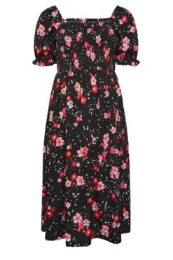 YOURS - Robe Noire & Rouge Floral Manches Courtes Bouffantes -GrandeTendance Boutique a4a5c00a 7664 41 137284 X