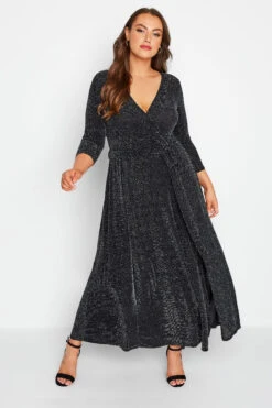 YOURS LONDON - Robe Noire & Argentée Paillettée Longueur Maxi