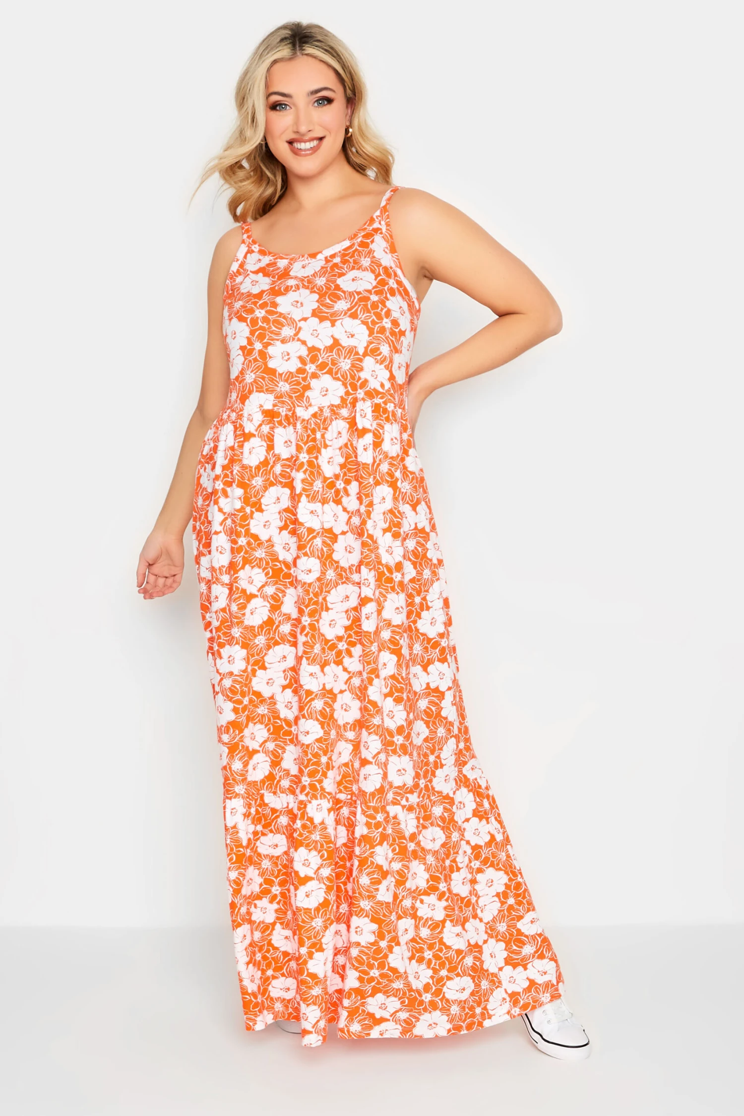 YOURS - Robe Orange Floral Volantée Fines Bretelles Maxi En Jersey 4 YOURS - Robe Orange Floral Volantée Fines Bretelles Maxi En Jersey – Image 2
