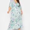 YOURS LONDON - Robe Plissée Verte Eau Floral Longueur Maxi