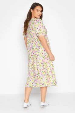 Robe Smocké Jaune & Rose Floral Manches Courtes Bouffantes -GrandeTendance Boutique a87f0ac3 a4d4 40 137199 C