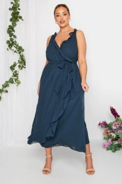 YOURS LONDON - Robe Bleue Marine Volantée Demoiselle D'Honneur