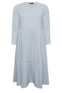 YOURS - Robe Bleue Midi Nervurée Volantée -GrandeTendance Boutique a9aec507 373a 4d 301713 X