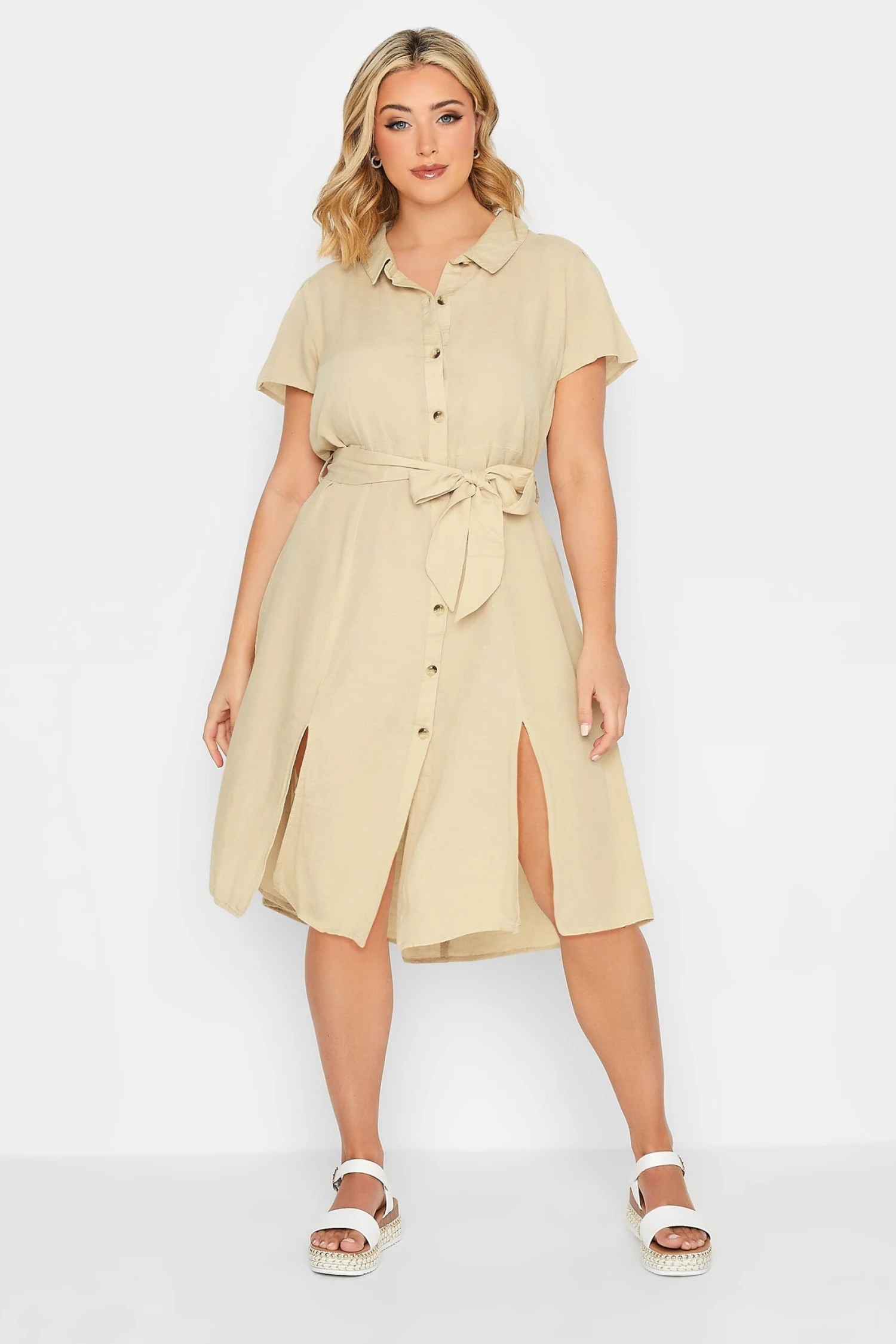 YOURS PETITE - Robe Beige Bouttonnée En Lin Manches Courtes 4 YOURS PETITE - Robe Beige Bouttonnée En Lin Manches Courtes – Image 2