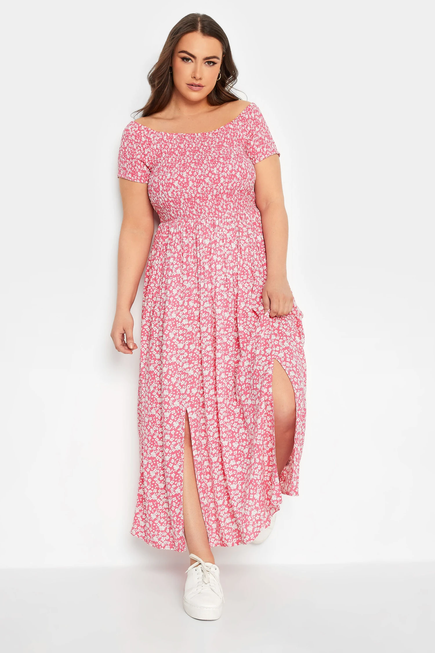 Robe Floral Maxi Rose Encolure Bardot 3 Robe Floral Maxi Rose Encolure Bardot