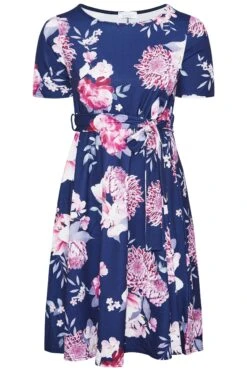 YOURS LONDON - Robe Bleue Marine & Rose Floral Smocké Volantée -GrandeTendance Boutique ab9be5d9 42a2 4e 162082 X