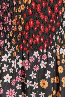 Robe Rouge & Rose Floral Smocké Manches Courtes -GrandeTendance Boutique abdbfccd fdcd 43 137218 Z