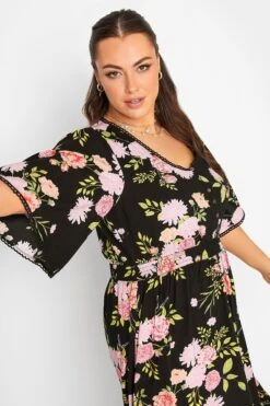 YOURS - Robe Midaxi Noire Floral Rose Coupe Volantée -GrandeTendance Boutique abf640b4 5516 4c 137328 D