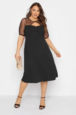 YOURS LONDON - Robe Noire Patineuse Empiècement Filet