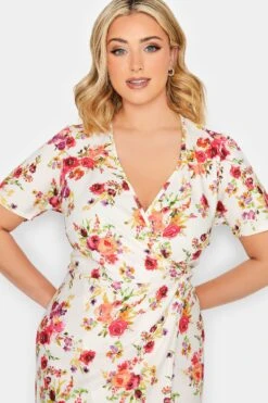 YOURS PETITE - Robe Blanche Floral Orange & Rose Cache-Coeur -GrandeTendance Boutique acf8488c b596 4f 174482 D