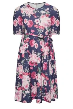 YOURS LONDON - Robe Bleue Marine & Rose Floral Smocké Patineuse -GrandeTendance Boutique ad04988c 3a48 40 162034 X