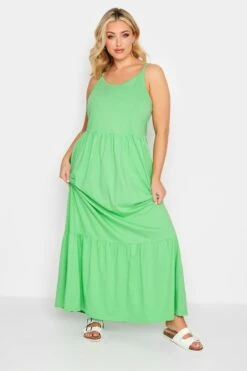 YOURS - Robe Verte Volantée Fines Bretelles Maxi En Jersey