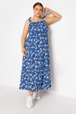 LIMITED COLLECTION - Robe Bleue Marine Maxi Floral à Noeuds