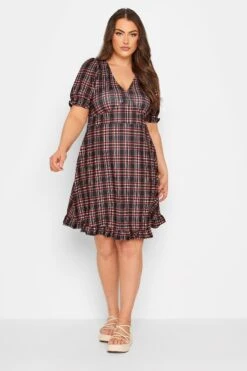 Robe Midi Noire & Rouge Carreaux Volanté