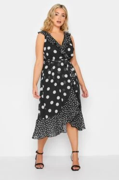 YOURS LONDON - Robe Midi Noire & Blanche à Pois Coupe Volantée -GrandeTendance Boutique b21ee3c3 5bc2 48 162055 B