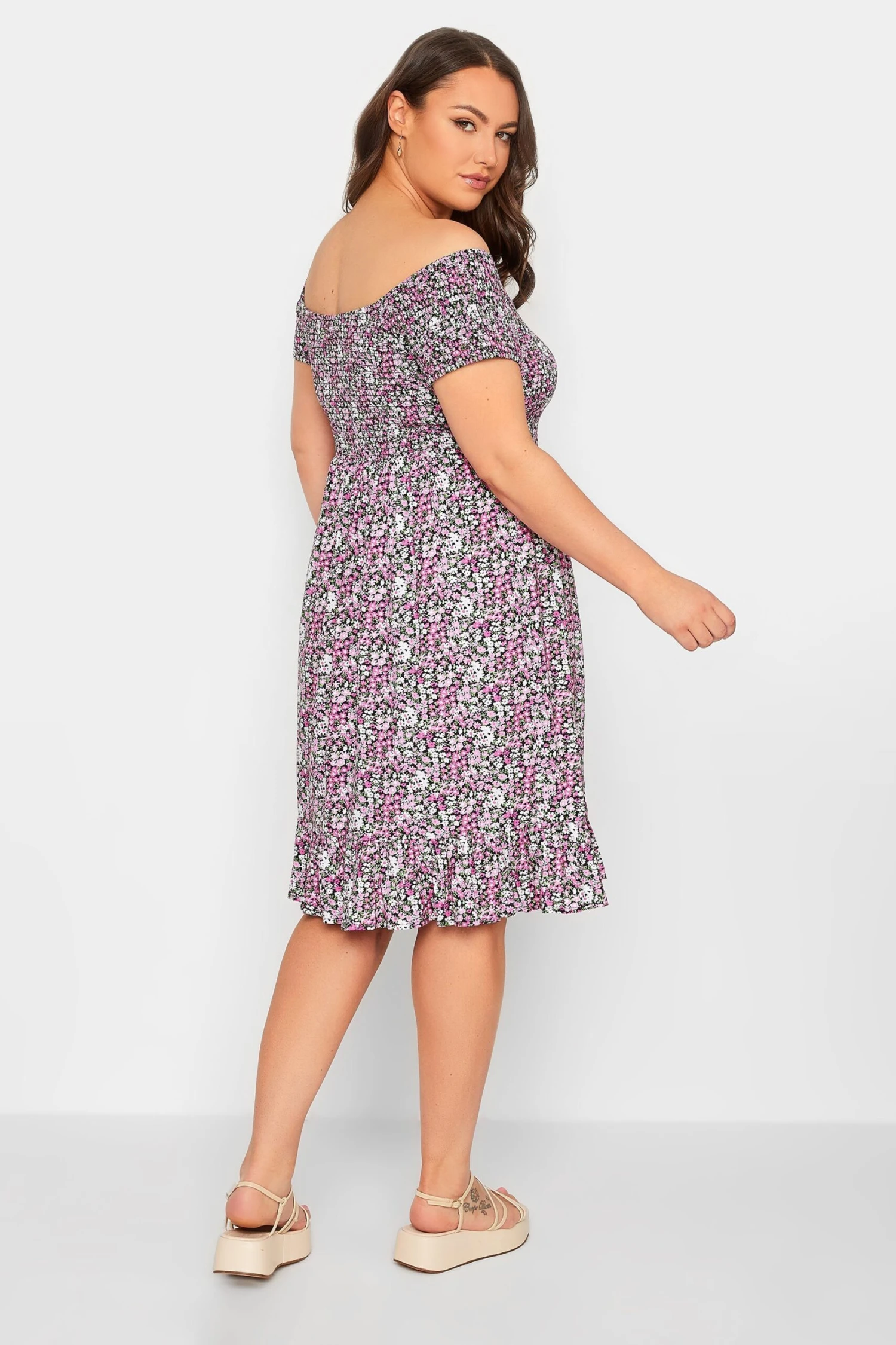 YOURS - Robe Midi Rose Floral Bardot Volanté 5 YOURS - Robe Midi Rose Floral Bardot Volanté – Image 3