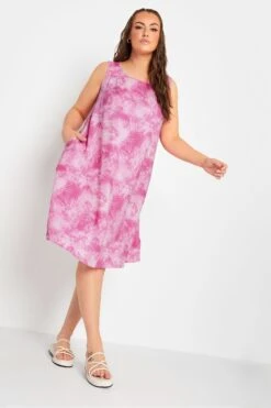 YOURS - Robe Rose Fushia Volanté Coupe Droite Tie & Dye