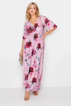 YOURS LONDON - Robe Plissée Rose Poudré Floral Longueur Maxi
