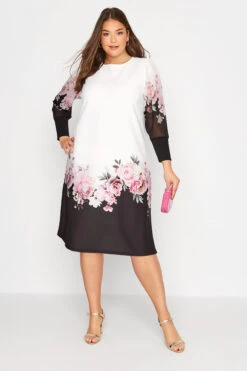 YOURS LONDON - Robe Blanche Bordure Noire & Floral
