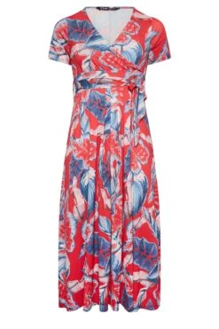 YOURS - Robe Maxi Cache-Coeur Rouge & Bleue Feuilles Tropicales Volanté -GrandeTendance Boutique b4c342ac 3aad 43 302164 X