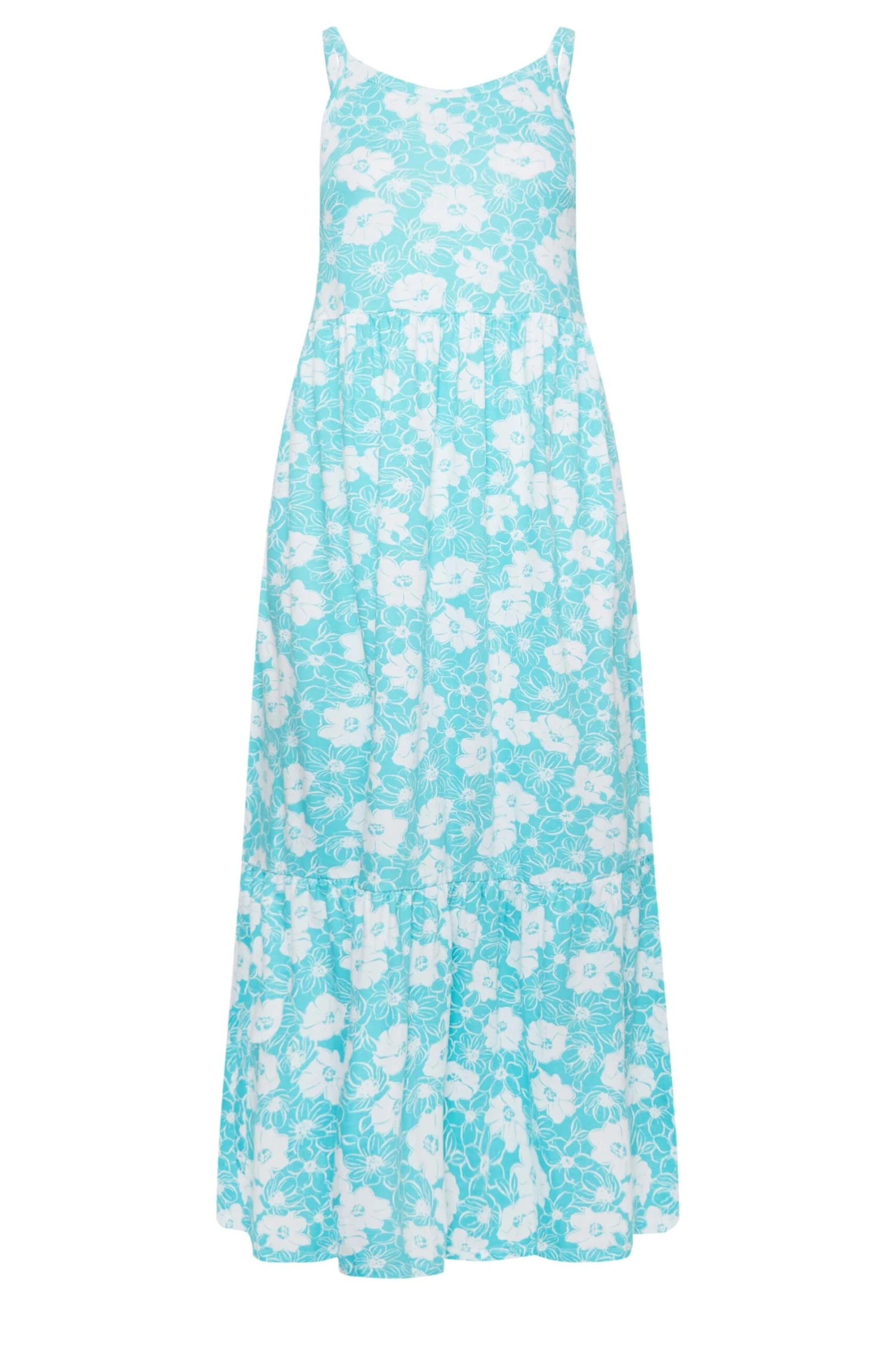YOURS - Robe Bleue Clair Floral Volantée Fines Bretelles Maxi En Jersey 8 YOURS - Robe Bleue Clair Floral Volantée Fines Bretelles Maxi En Jersey – Image 6