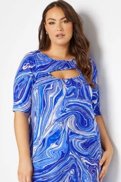Robe T-Shirt Bleue Marbrée Manches Courtes 12 Robe T-Shirt Bleue Marbrée Manches Courtes -GrandeTendance Boutique b4cbdaba acee 48 137209 M