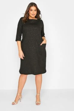 Robe Noire Paillettée Drâpée à Poches -GrandeTendance Boutique b677360d add6 4c 174206 B