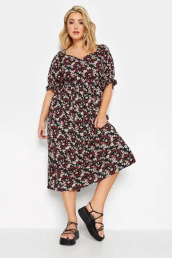 LIMITED COLLECTION - Robe Noire Floral Rouge Encolure Coeur