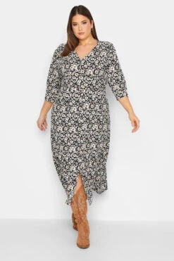 YOURS - Robe Noire Floral Longueur Midaxi