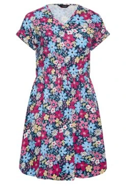 YOURS - Robe Bleue Mini Floral Rose Fushia à Poches -GrandeTendance Boutique b82e138c d5da 48 137302 X