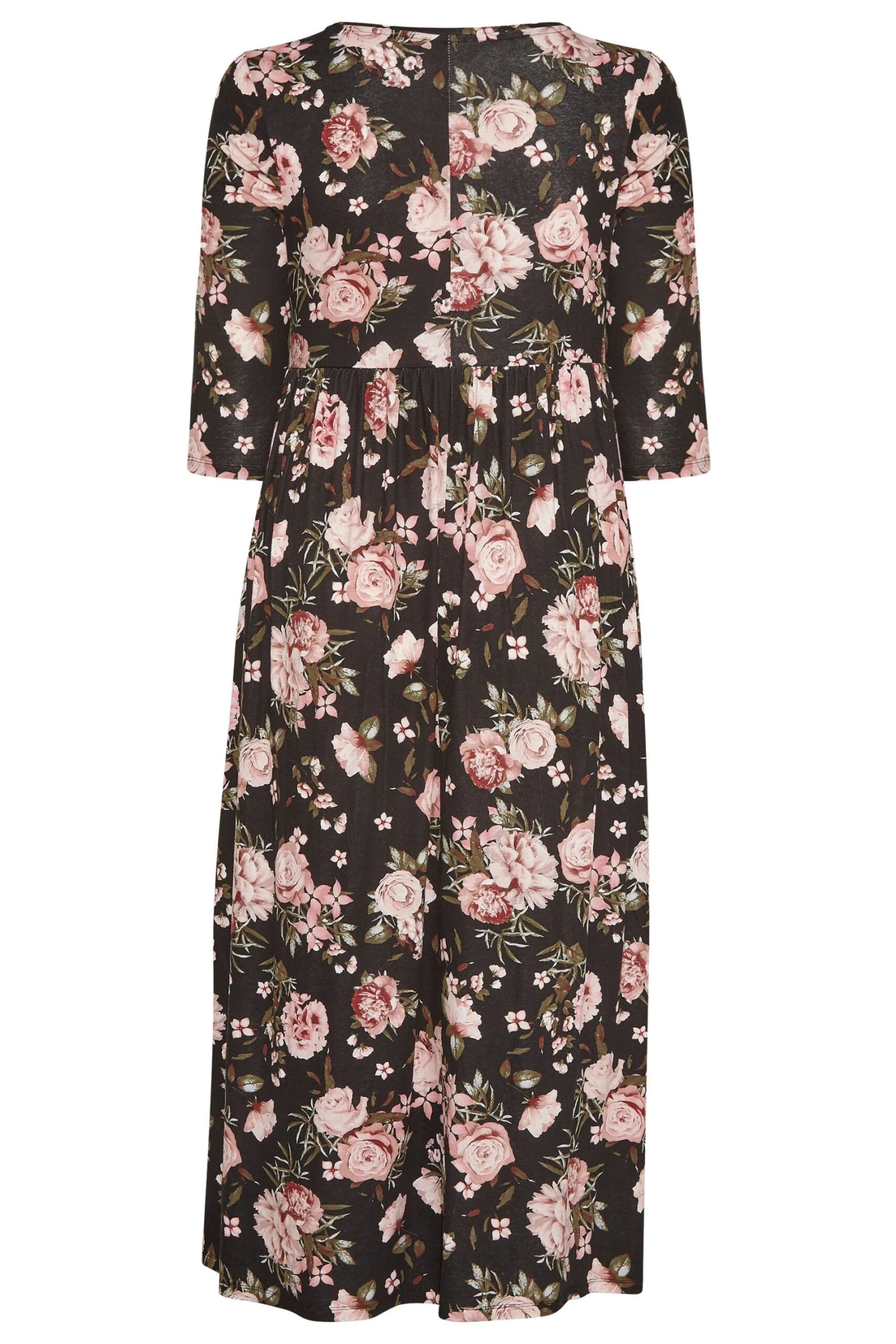 Robe Midi Noire Floral Rose En Jersey 9 Robe Midi Noire Floral Rose En Jersey – Image 7