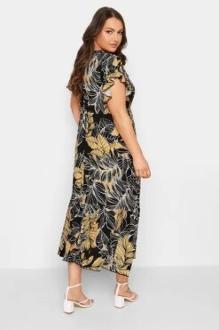 YOURS - Robe Maxi Noire & Jaune Cache-Coeur Feuilles Manches Volantées -GrandeTendance Boutique b8e98ffc 25e0 4d 301905 C